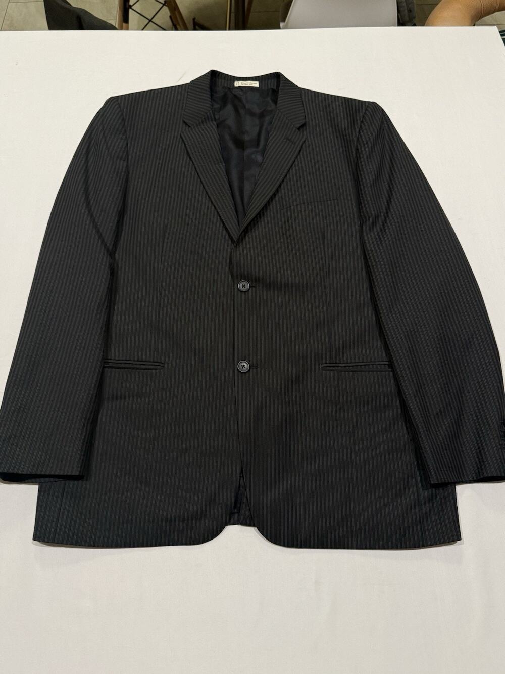 Perry Ellis Rare Groomed Mens 46R Black Pinstripe Sports Coat Jacket Blazer